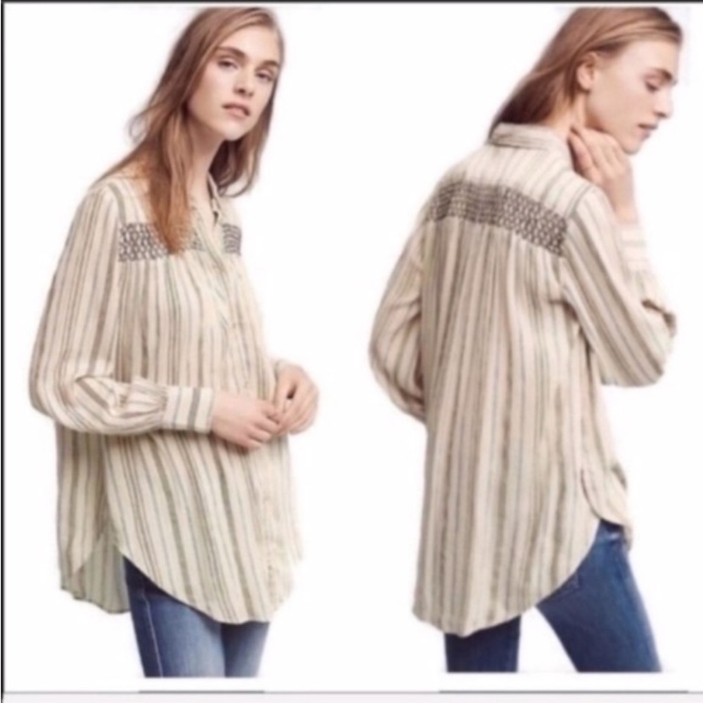 ANTHROPOLOGIE FLOREAT Northfolk Stripe Button Down Top - Picture 1 of 10